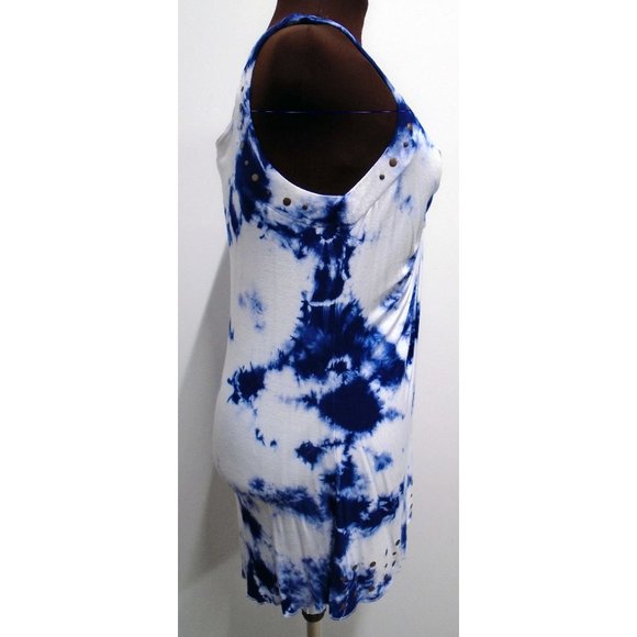 NWOT  ASH AND SARA BLUE AND WHITE TIE DYE TANK TOP SIZE MEDIUM STUDDED SEXY - Picture 3 of 6